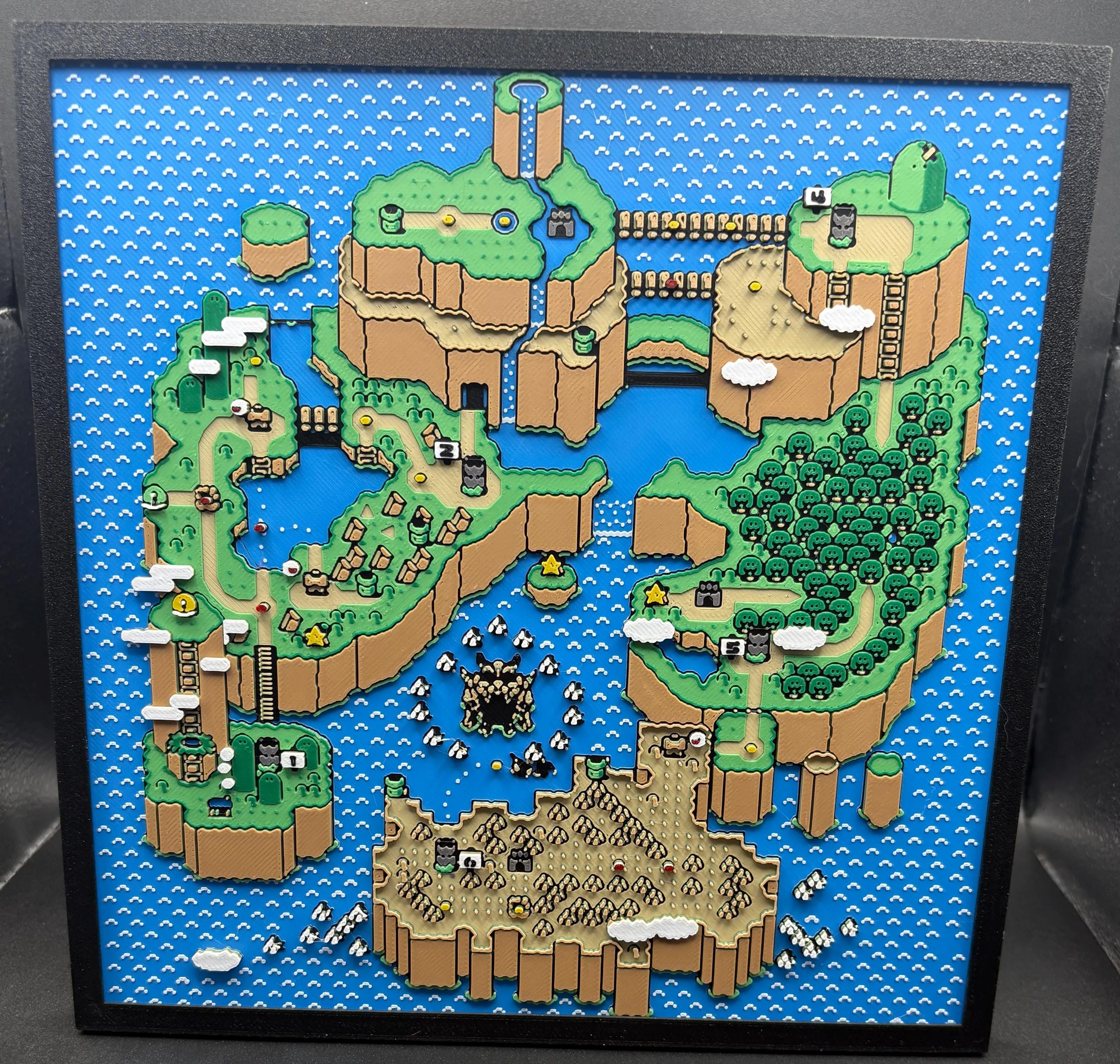 Super Mario World Map, 3D Printed Framed Art, SNES Retro Gaming Decor