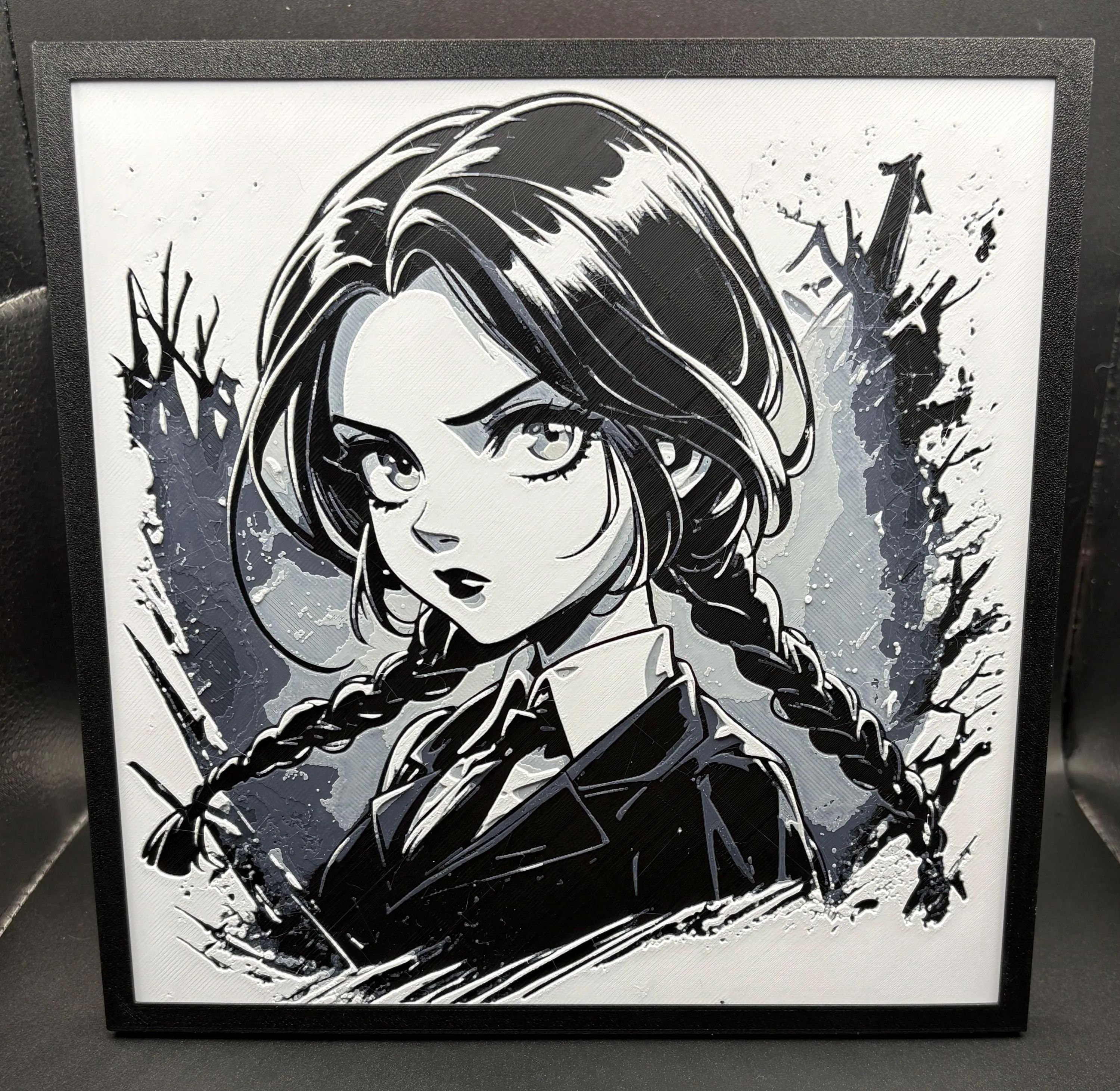 Wednesday Addams Wall Art, 3D Printed Framed Goth Decor